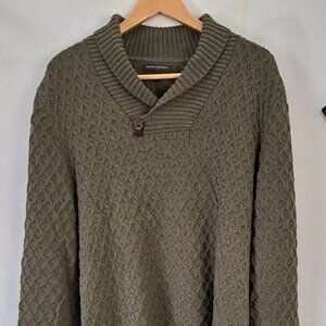Banana Republic Sweater Mens Large Olive Cowl Shawl Neck Pullover w/ toggle